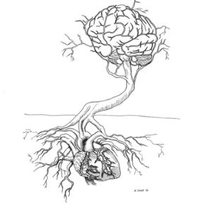 Artwork pictured depicts the neurological interaction between the brain and the heart.