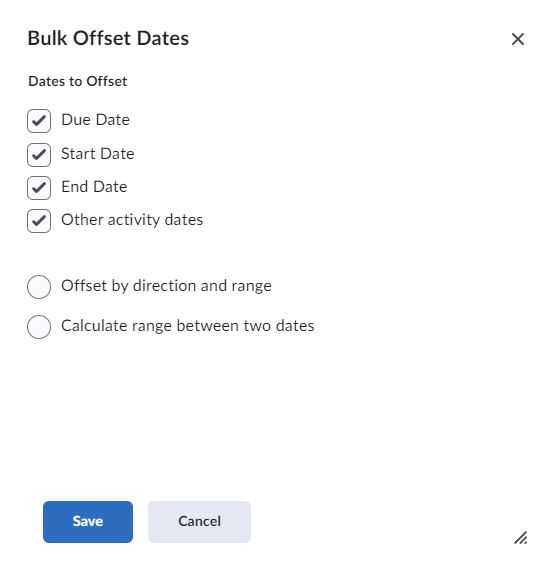 The bulk offset dates pop-up