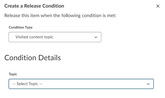 The Create a Relase Condition popup window with the condition details dropdown menu highlighted. 