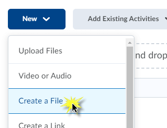 The new option with create a file option selected
