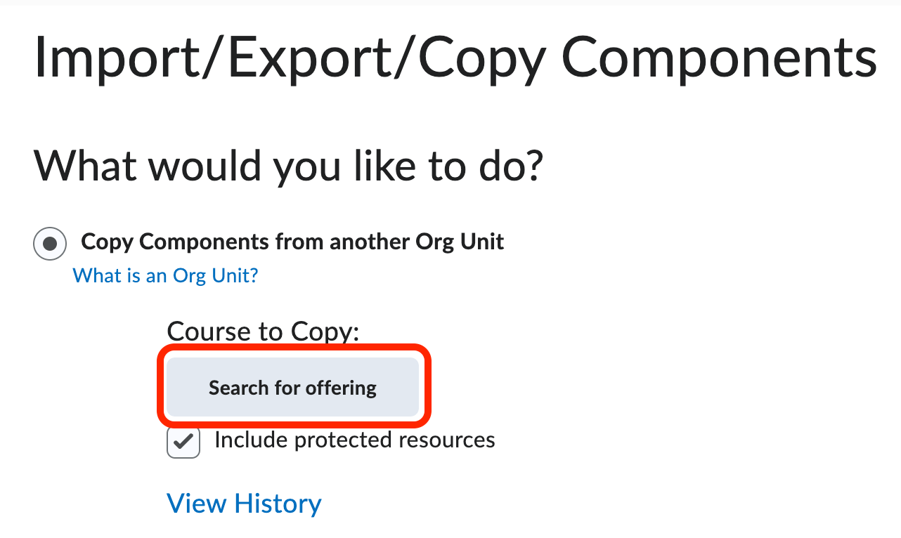 The Search for Offering button for copying courses