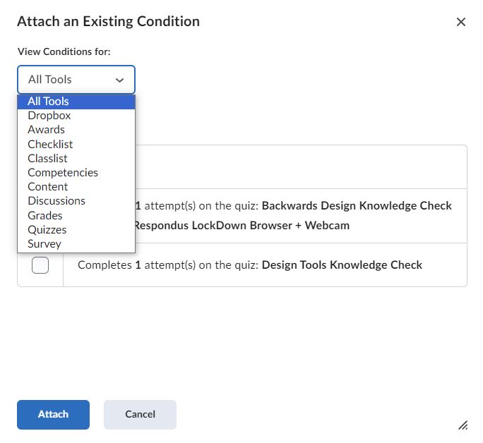 The Existing Condition popup window