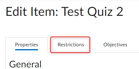 Image of the Restrictions Tab on the Edit Item screen.