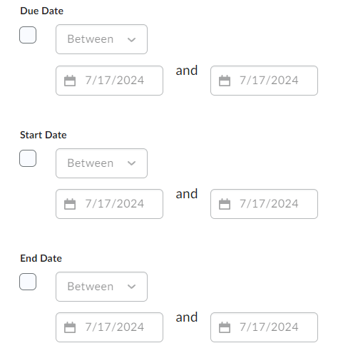 The Manage Dates Dates Filter options