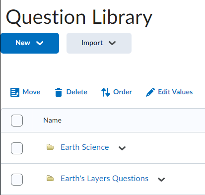 The right menu within the question library