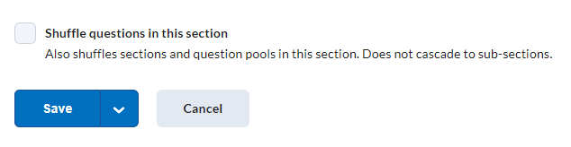 The section options field to shuffle questions