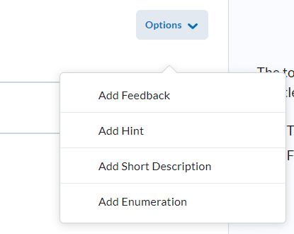 Additional question options (add feedback, add hint, add short description, and add enumeration)