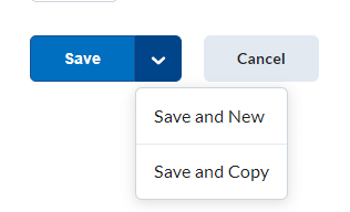 The save options for a question (save, save and new, save and copy, and cancel)