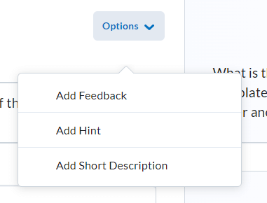 Additional question options (add feedback, add hint, and add short description)