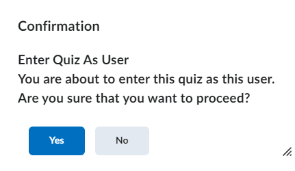 The confirmation popup displayed before entering a quiz as the student