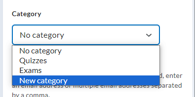 The category dropdown and new category highlighted