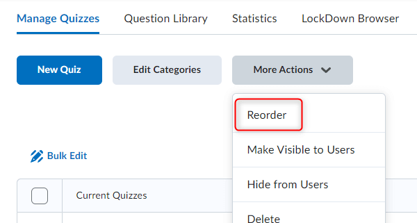 The more actions button with reorder selected