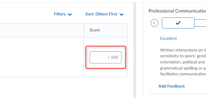 The topic score details window with the score box selected