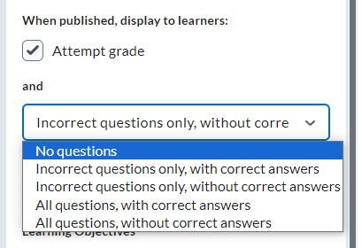 The submission view area under the evaluation and completion section; choose what quiz results you want displayed to students