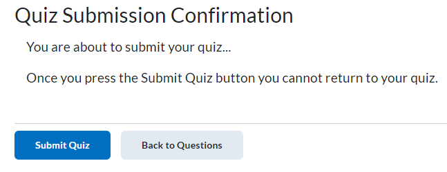 The quiz submission confirmation screen