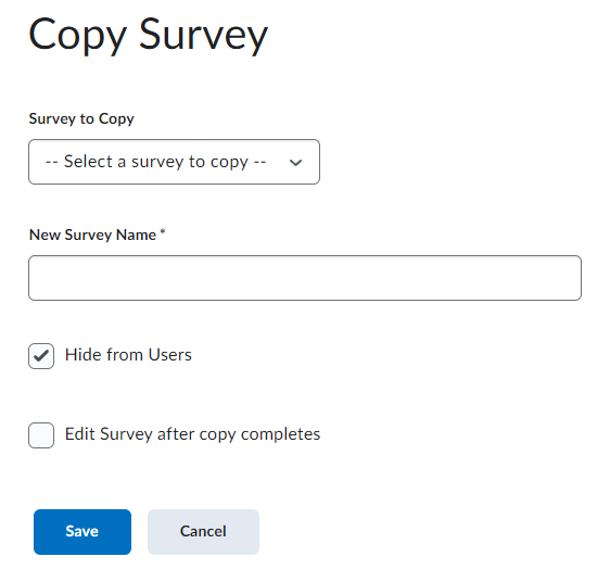 The Copy survey screen