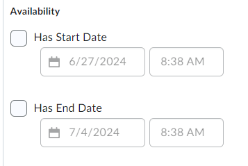 The Start and End Dates on the Restrictions tab of the Edit Survey Page.