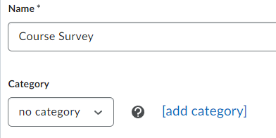 The survey name and category fields