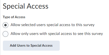 The Add Users to Special Access button located on the Restrictions tab of the Edit Survey page
