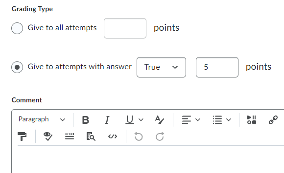 The grade option for giving points to selected answer options