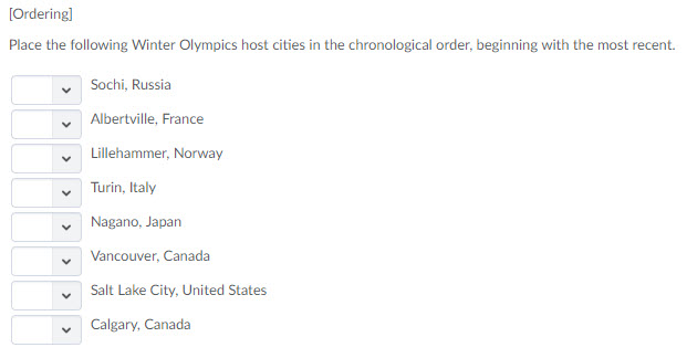 Example of an ordering question