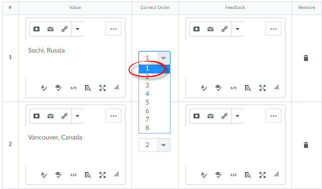 The item table with a correct answer selected