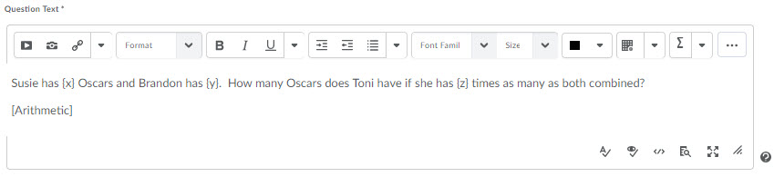 The question textbox for an arithmetic question
