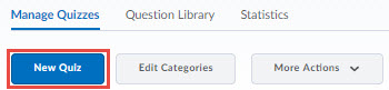 The new quiz button on the Manage Quizzes tab
