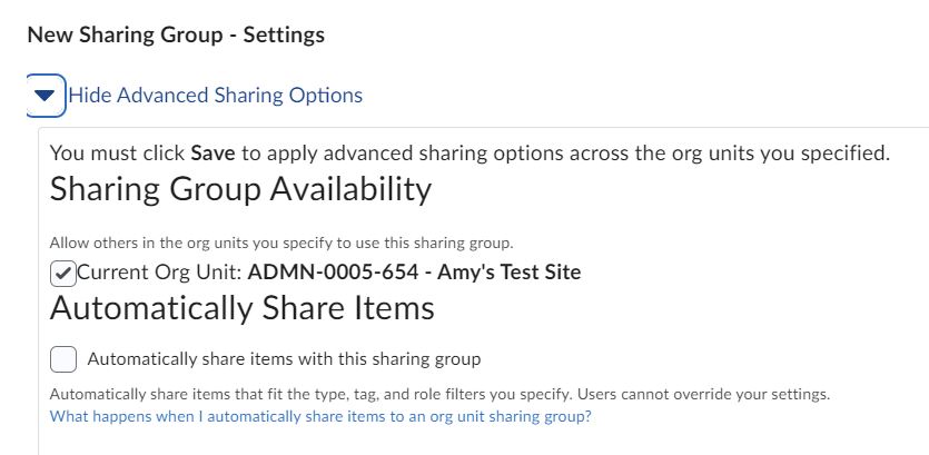 The Automatically Share Items section of the New Sharing Group page.