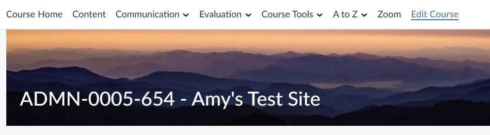 The default course navigation bar. (Course Home, Content, Communication, Evaluation, Course Tools, A-Z, and Edit Course)