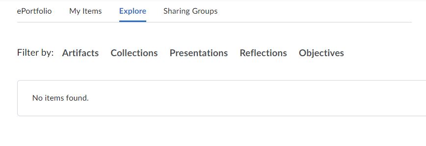 The ePortfolio Explore tab.