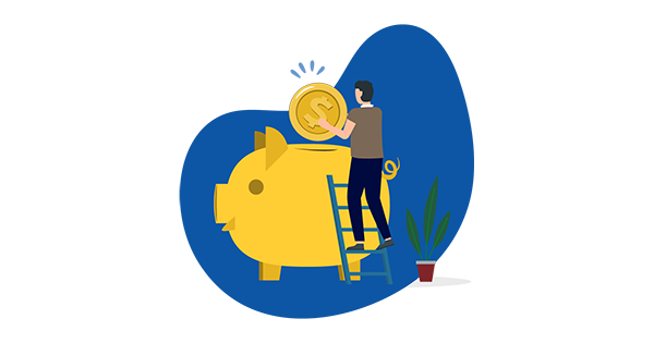Illustration of a person putting change into a piggy bank