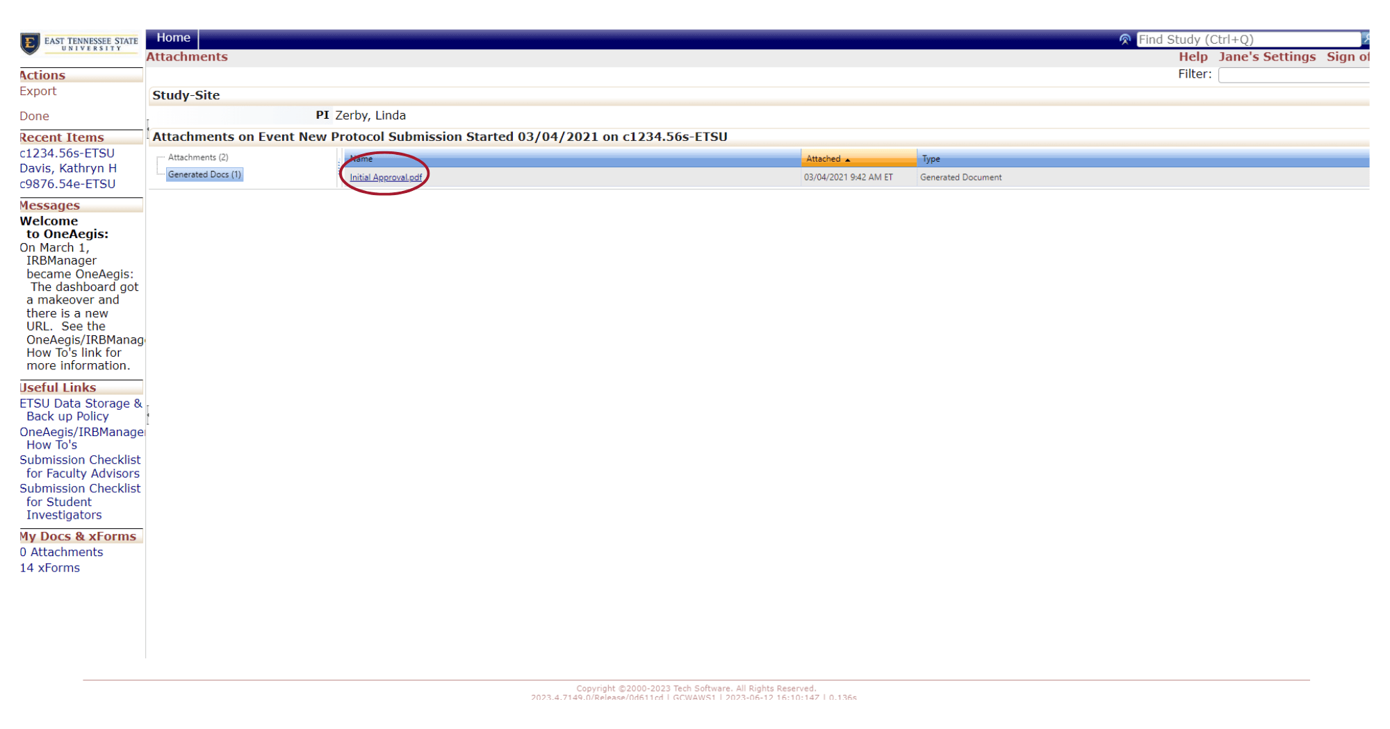 approval letter on generated docs page