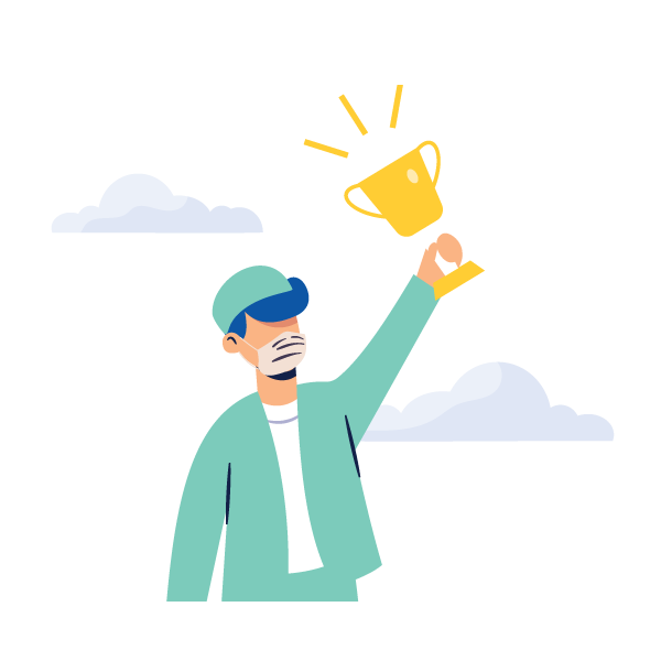 Illustration of a nurse holding a trophy